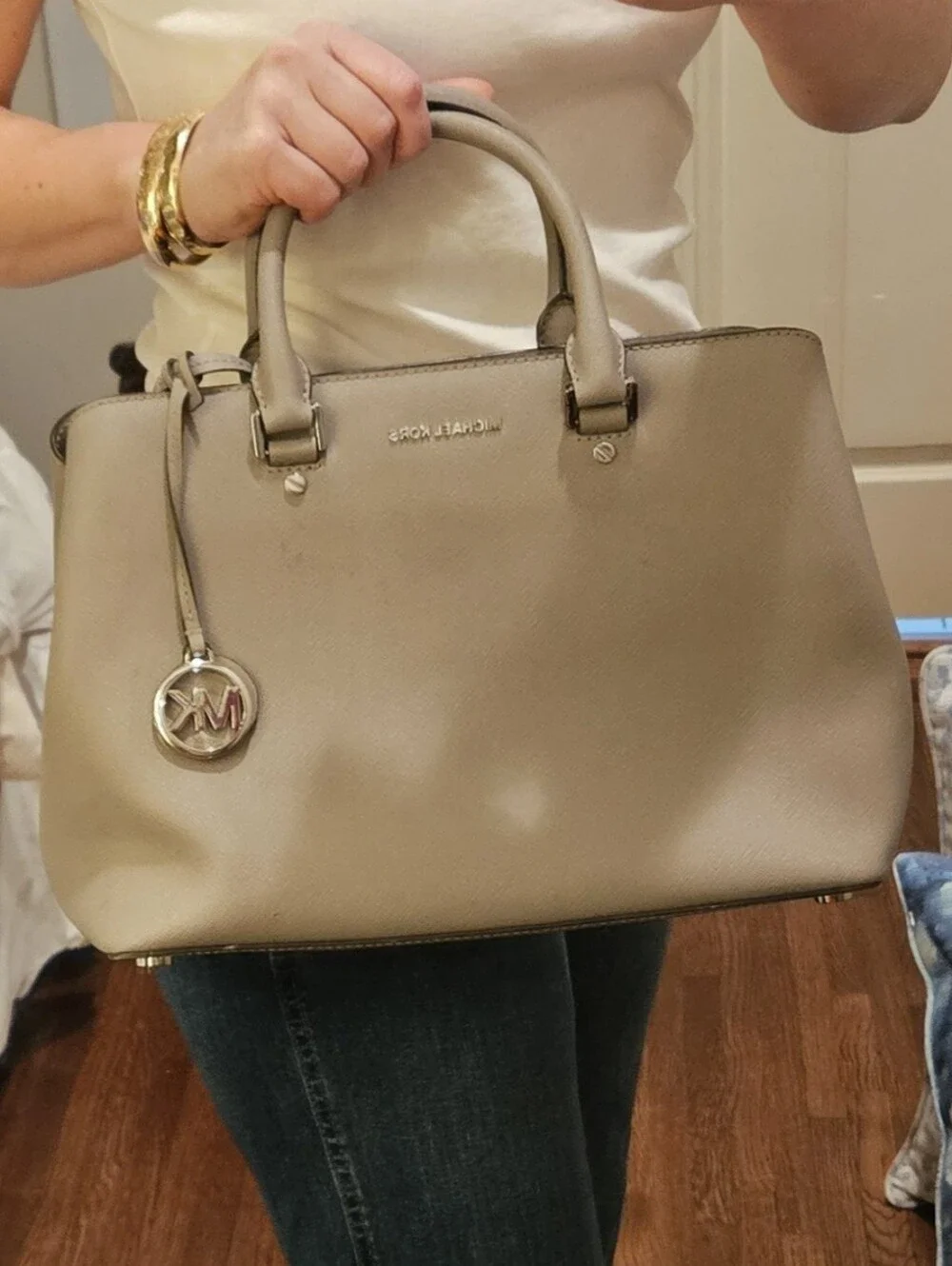 Authentic Michael Kors Pearl Gray Saffiano Leather Satchel